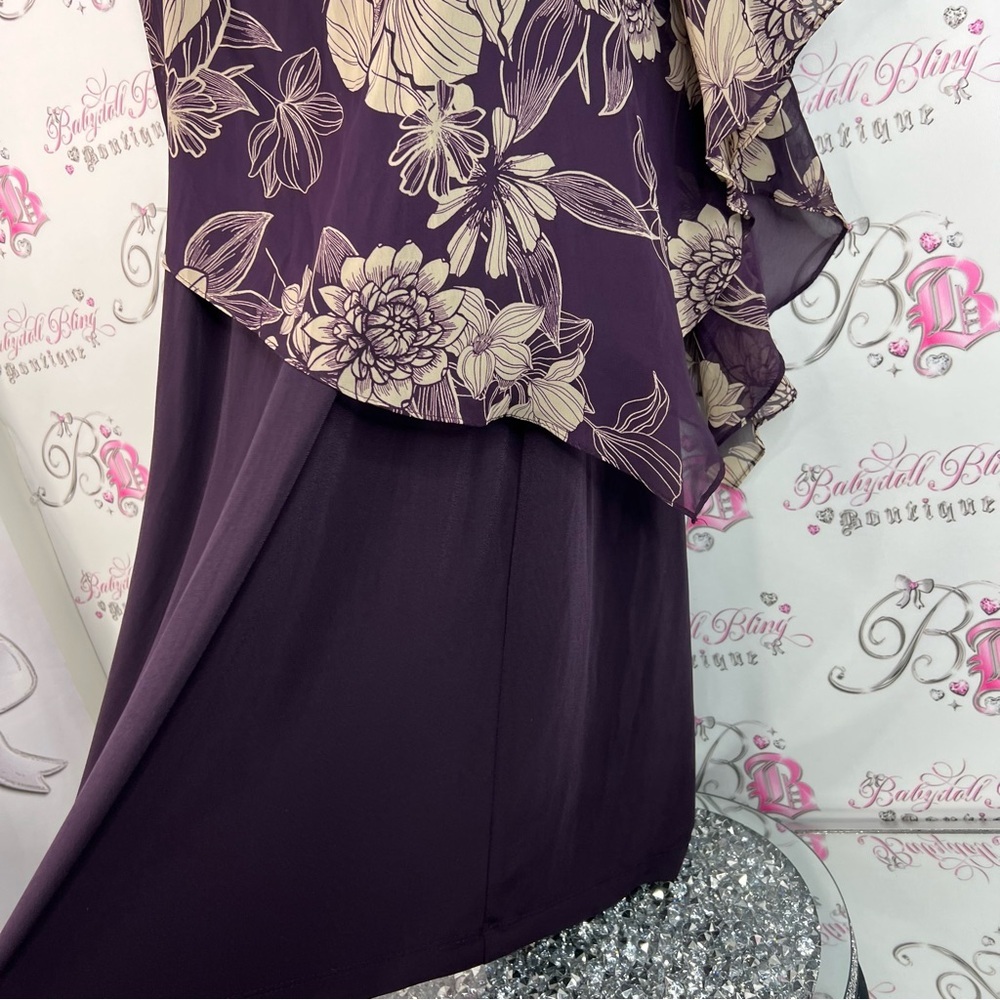 Laura dress flowy dual tone flowers drape Floral purple and Cream Women's Dress - Picture 3 of 15